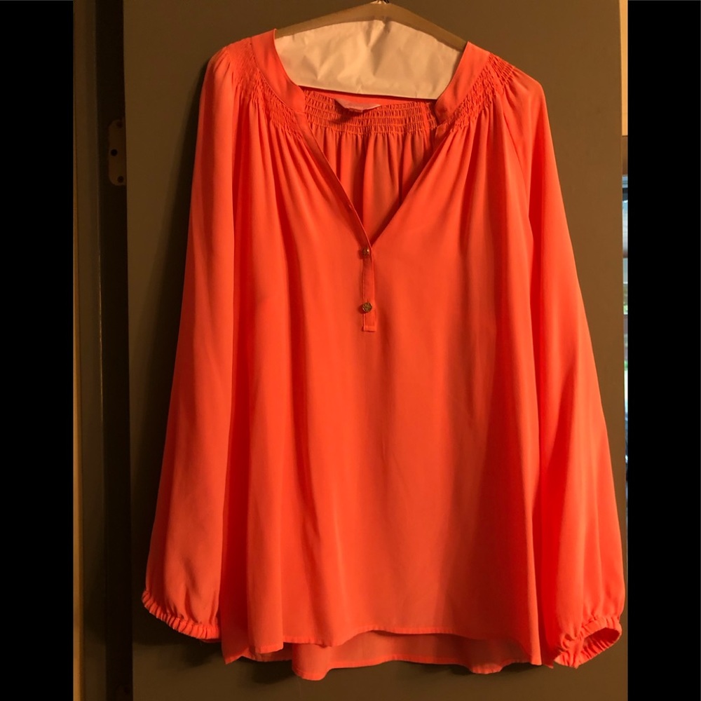 Lilly Pullitizer Coral Silk Blouse